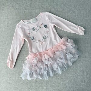 Biscotti Pink Long Sleeve Dress with Ruffled Skirt